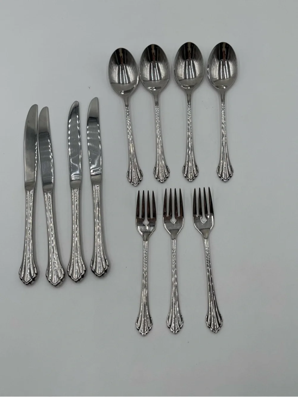 Oneida BANCROFT Glossy Stainless USA Assorted Flatware Knives Spoons Forks 11 Pc